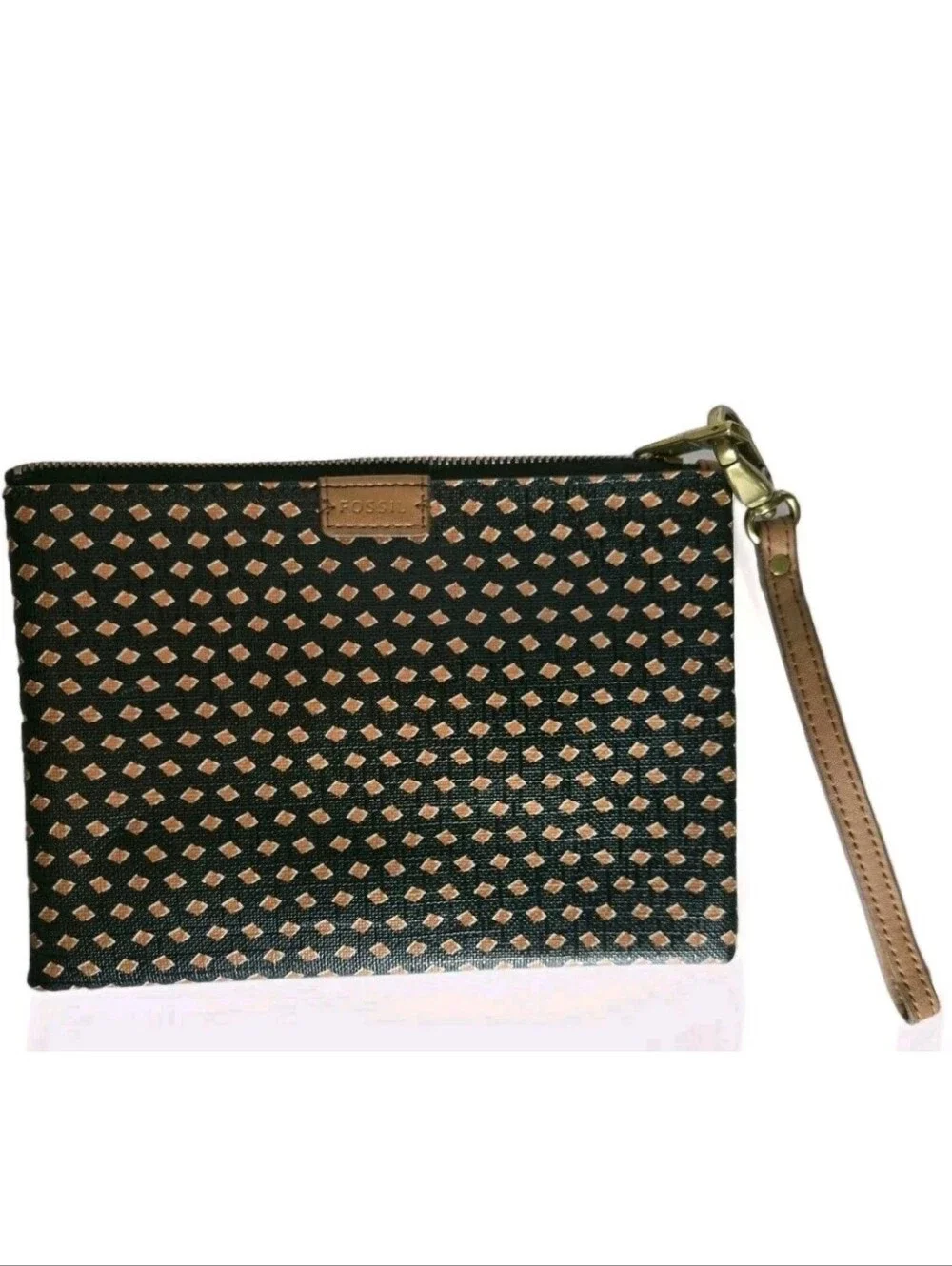 Fossil Women’s 1 Wristlet Accordion Coated Canvas B/W With Leather Coin Purse